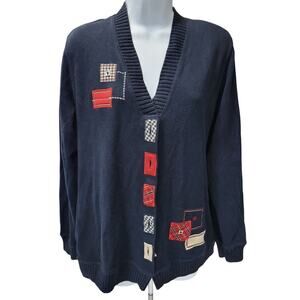 Koret V-neck women size M pullover buttoned sweater embroidered